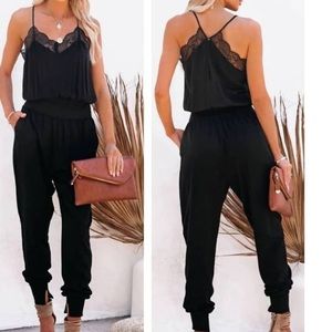 VICI Tencel Pocketed Lace Cami Jumpsuit